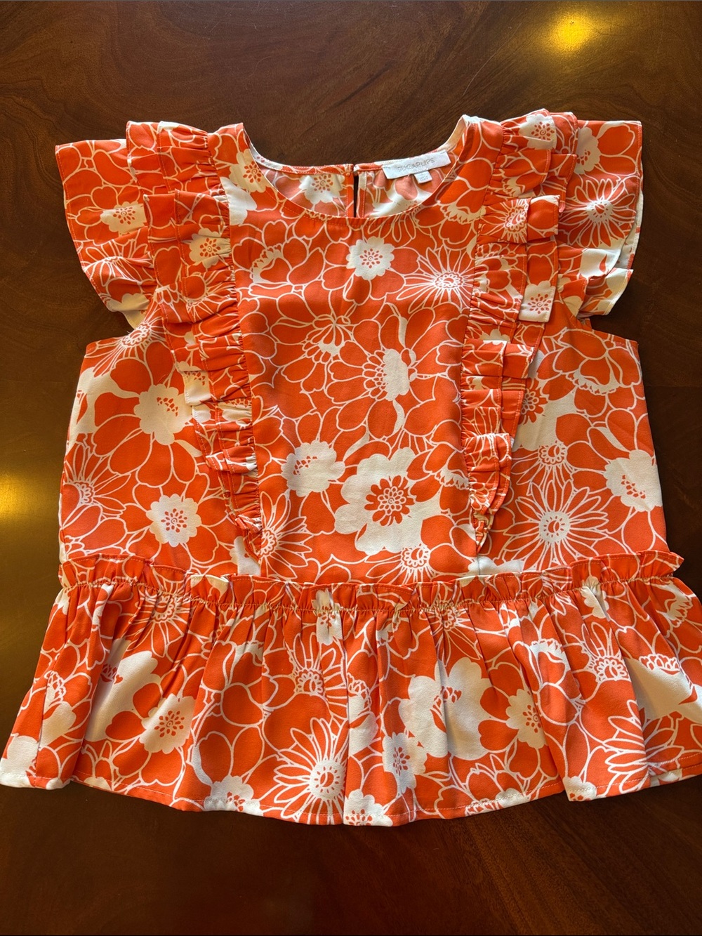 Sugarlips Floral Ruffle Peplum Top - Orange & Cream